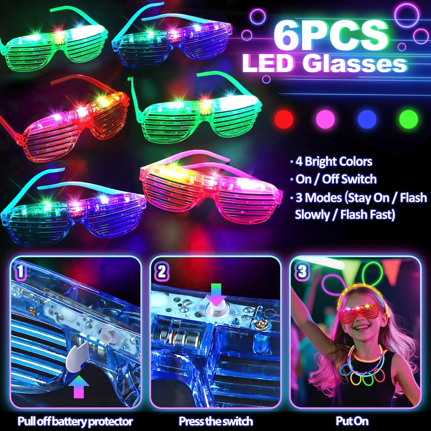 128PCS Light Up Glasses LED Ha - огляд і ціна Glow In The Dark Party Glasses